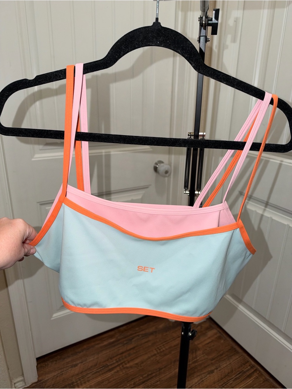 SET Colorblock Crop Bralette in Pastel Blue, Pink & Orange